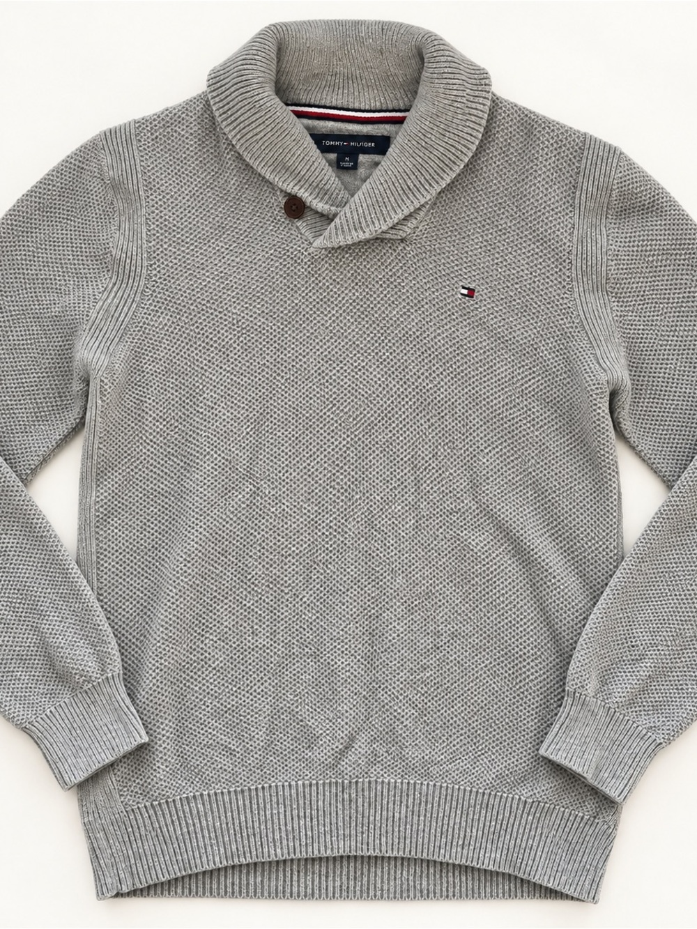 Tommy Hilfiger Men’s Light Gray Shawl Collar Turtleneck Sweater